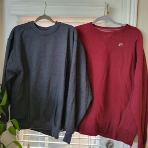 VTG RUSSELL ATHLETIC/PLUMA MENS L BLANKS PULLOVER CREWNECK SWEATSHIRTS LOT OF 2